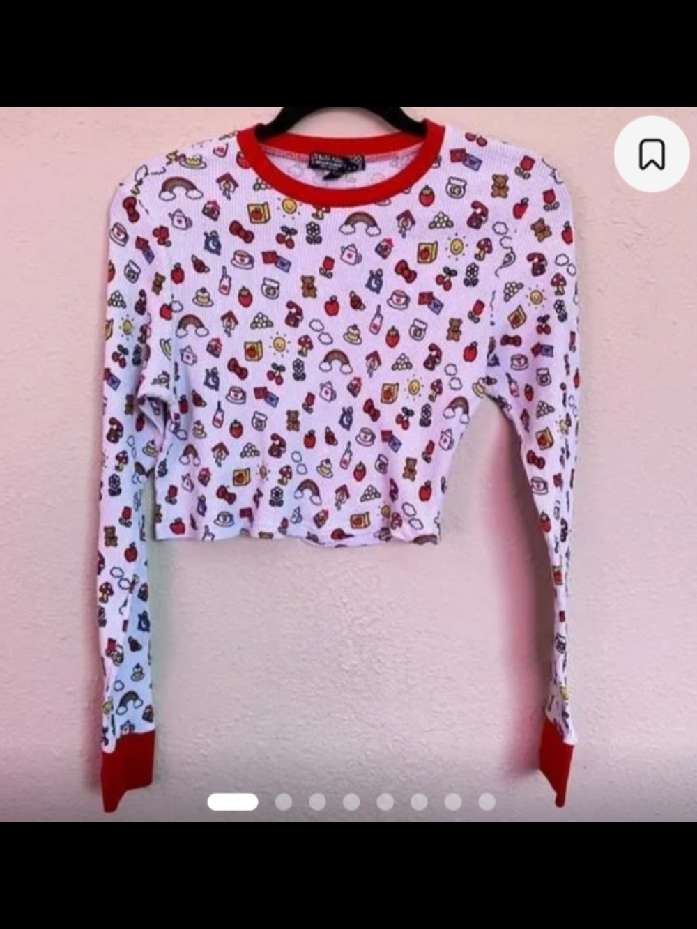 Dolls Kill Hello Kitty Cropped Long Sleeve Thermal Top